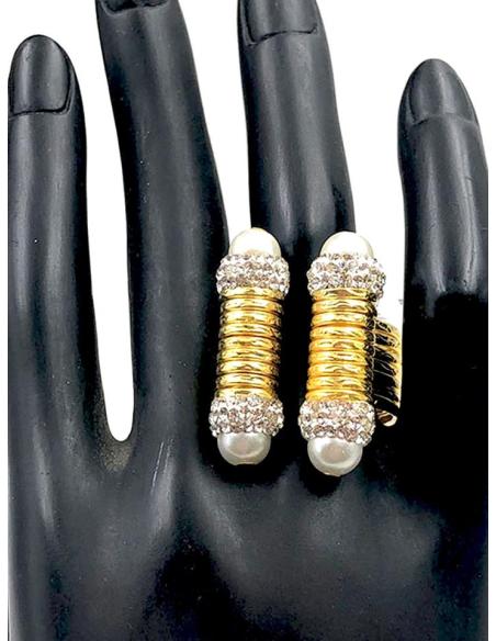 ANILLOS MUJER DORADOS CON DISEÑO ELEGANTE DE PERLAS Y CRISTAL