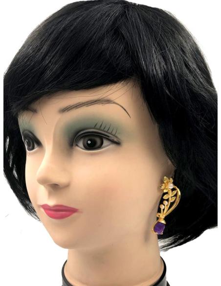 PENDIENTES LARGOS DORADOS Y MORADOS CON PERLAS JOYAS ANTIGUAS