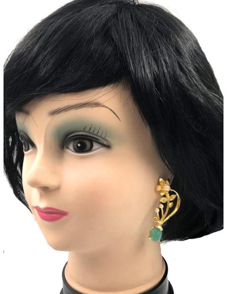 PENDIENTES LARGOS DORADOS Y VERDES CLARO CON PERLAS JOYAS ANTIGUAS