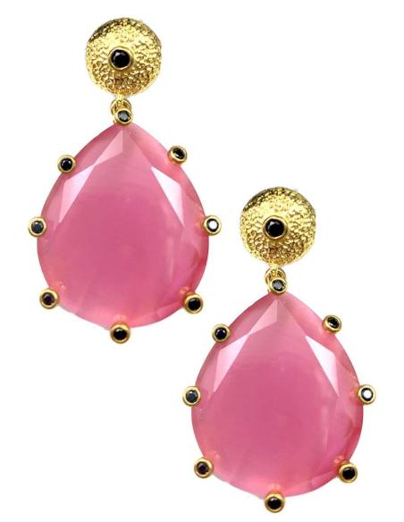 PENDIENTES LARGOS ROSAS DE PIEDRA ELEGANTEMENTE DECORADA