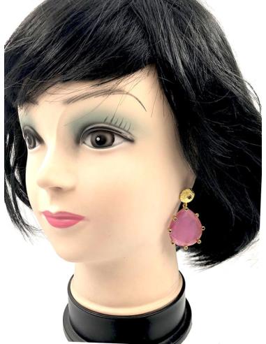 PENDIENTES LARGOS ROSAS DE PIEDRA ELEGANTEMENTE DECORADA
