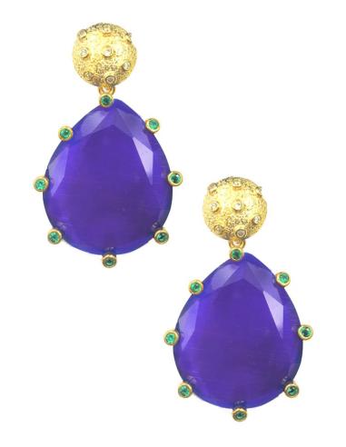 PENDIENTES LARGOS AZULONES DE PIEDRA ELEGANTEMENTE DECORADA