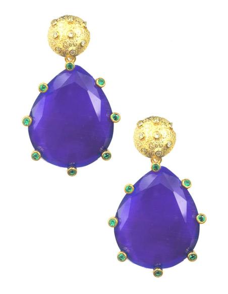 PENDIENTES LARGOS AZULONES DE PIEDRA ELEGANTEMENTE DECORADA