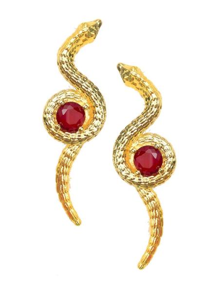 PENDIENTES LARGOS DORADOS Y ROJOS DE BONITA SERPIENTE