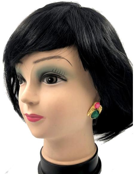 PENDIENTES PEQUEÑOS PARA BODA CON HOJITAS DORADAS Y PIEDRA VERDE