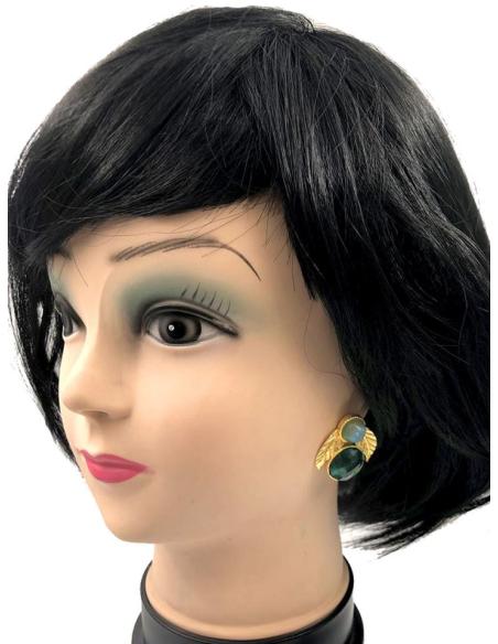 PENDIENTES PEQUEÑOS PARA BODA CON HOJITAS DORADAS Y PIEDRA VERDE