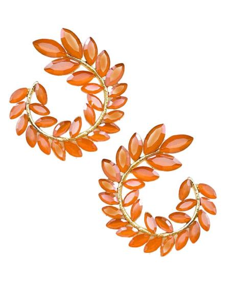 PENDIENTES NARANJAS DE CRISTAL DISEÑO REDONDEADO PARA BODAS Y FIESTA