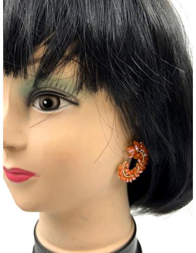 PENDIENTES NARANJAS DE CRISTAL DISEÑO REDONDEADO PARA BODAS Y FIESTA