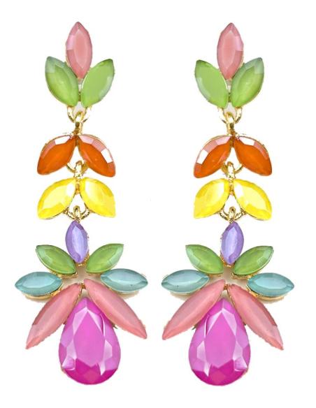 PENDIENTES BODA EN MULTICOLOR Y LARGOS DE CRISTAL PARA INVITADAS