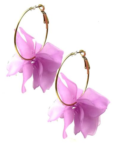 PENDIENTES MUJER MORADOS PARA EL VERANO CON AROS Y PETALOS
