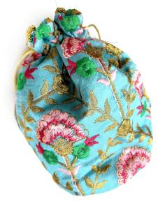 BOLSOS DE FIESTA AZULES TURQIESAS CON BONITAS FLORES PARA BODAS