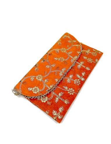 BOLSOS DE FIESTA NARANJAS CON BONITA DECORACION DORADA