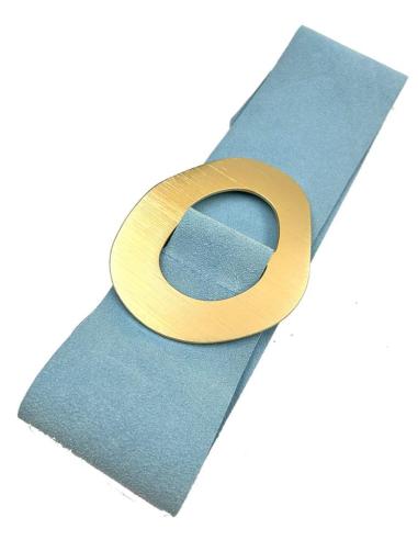 CINTURONES AZULES DE PIEL DE SERRAJE ANCHOS CON GRAN HEBILLA DORADA