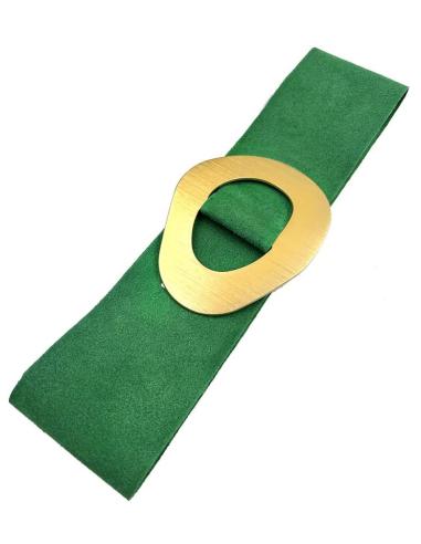 CINTURONES VERDES DE PIEL DE SERRAJE ANCHOS CON GRAN HEBILLA DORADA