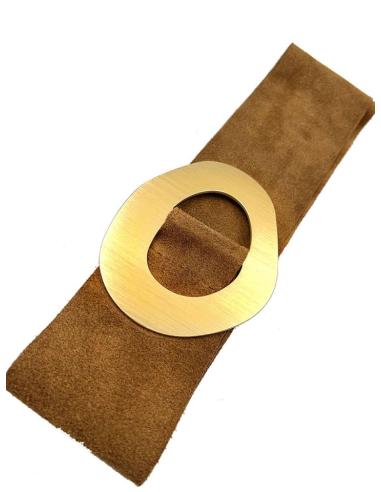 CINTURONES MARRONES TOFFEE DE PIEL DE SERRAJE ANCHOS