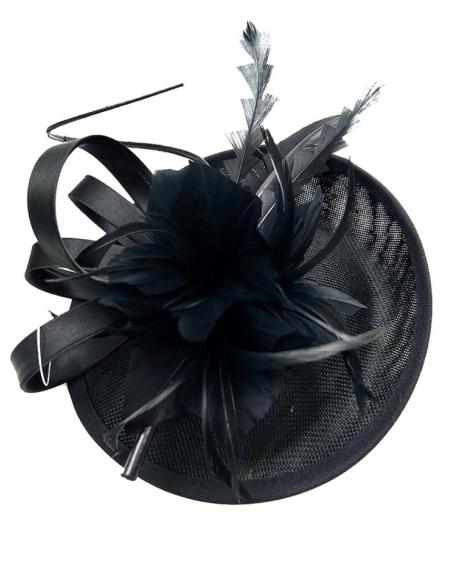TOCADOS NEGROS CON DISEÑO ELEGANTE DE PLUMAS PARA BODAS
