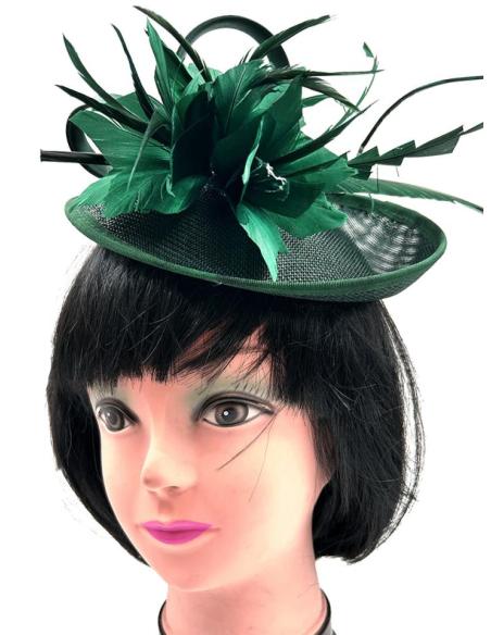 TOCADOS VERDE BOTELLA CON DISEÑO ELEGANTE DE PLUMAS PARA BODAS