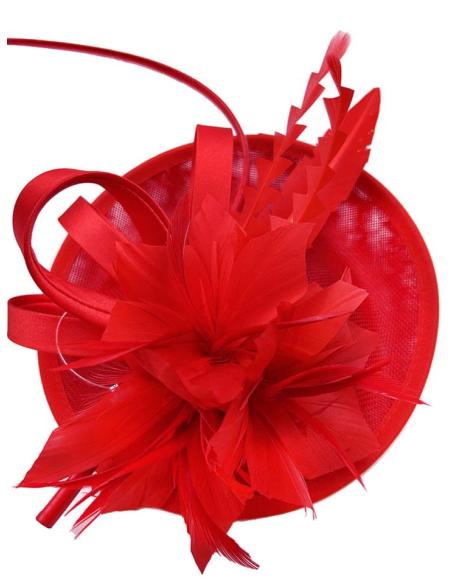 TOCADOS ROJOS CON DISEÑO ELEGANTE DE PLUMAS PARA BODAS