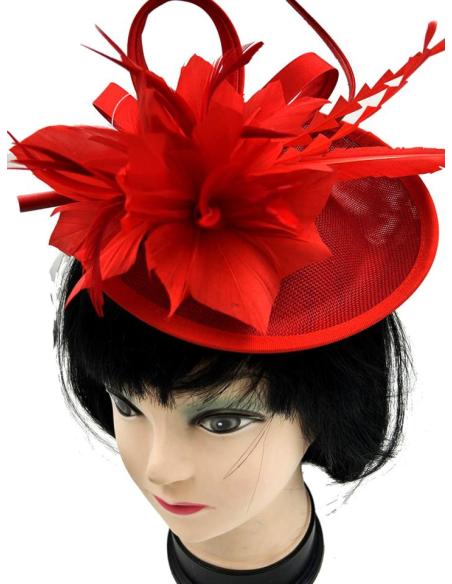 TOCADOS ROJOS CON DISEÑO ELEGANTE DE PLUMAS PARA BODAS