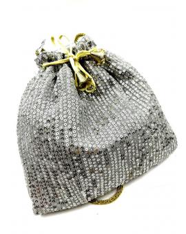 BOLSOS MUJER DE FIESTA EN PLATEADO GRIS PERLA ESTILO SAQUITO