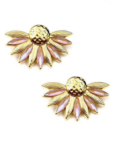 PENDIENTES MADRID ROSAS Y DORADOS BONITA FLOR PARA BODAS DE DIA Y COMUNIONES