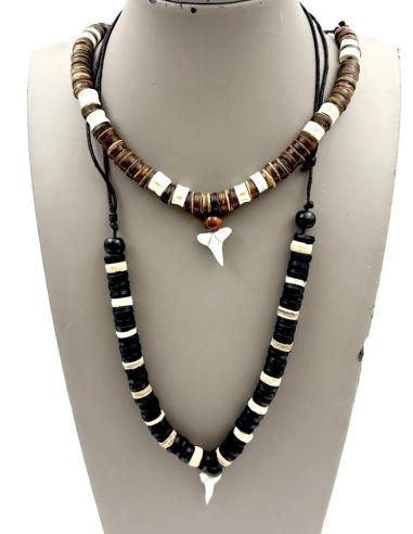 HOMBRE COLLARES SURFEROS DE DIENTE DE TIBURON HUESO Y MADERA