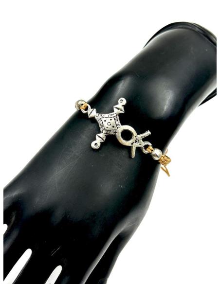 ETNICAS PULSERAS HOMBRE DE MACRAME Y CRUZ TUAREG PLATEADA