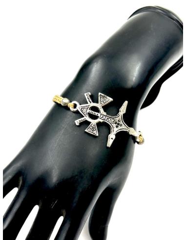 MODA HOMBRE PULSERAS ORIGINALES CON CRUZ AFRICANA PLATEADA