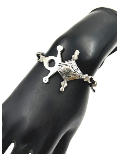 PULSERAS AFRICANAS ORIGINALES NEGRAS CON CRUZ TUAREG PLATEADA