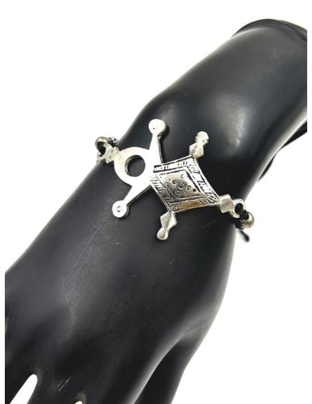 PULSERAS AFRICANAS ORIGINALES NEGRAS CON CRUZ TUAREG PLATEADA