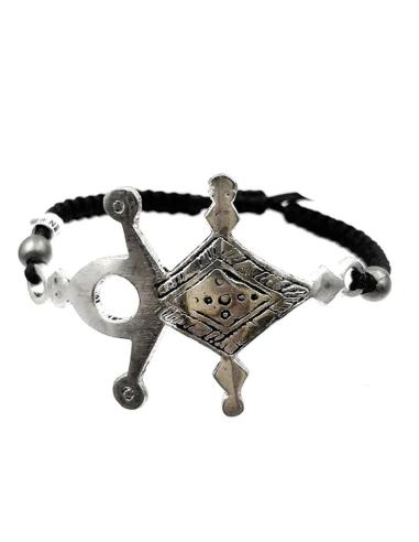 PULSERAS AFRICANAS ORIGINALES NEGRAS CON CRUZ TUAREG PLATEADA