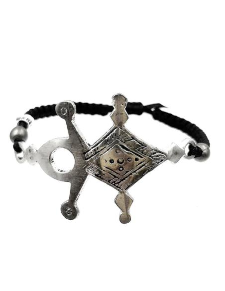 PULSERAS AFRICANAS ORIGINALES NEGRAS CON CRUZ TUAREG PLATEADA