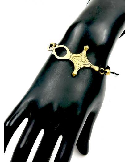 BONITAS PULSERAS AFRICANAS DE MACRAME NEGRO Y CRUZ TUAREG DORADA