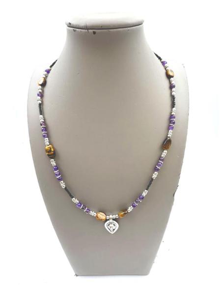 COLLARES PARA HOMBRE DE PIEDRAS OJO DE TIGRE Y COLGANTE ETNICO