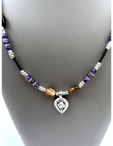 COLLARES PARA HOMBRE DE PIEDRAS OJO DE TIGRE Y COLGANTE ETNICO
