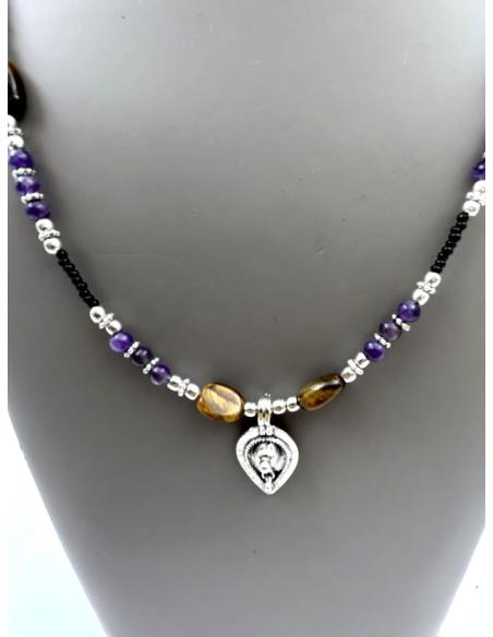 COLLARES PARA HOMBRE DE PIEDRAS OJO DE TIGRE Y COLGANTE ETNICO