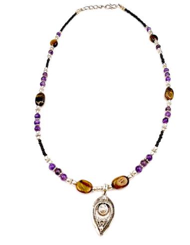 COLLARES PARA HOMBRE DE PIEDRAS OJO DE TIGRE Y COLGANTE ETNICO