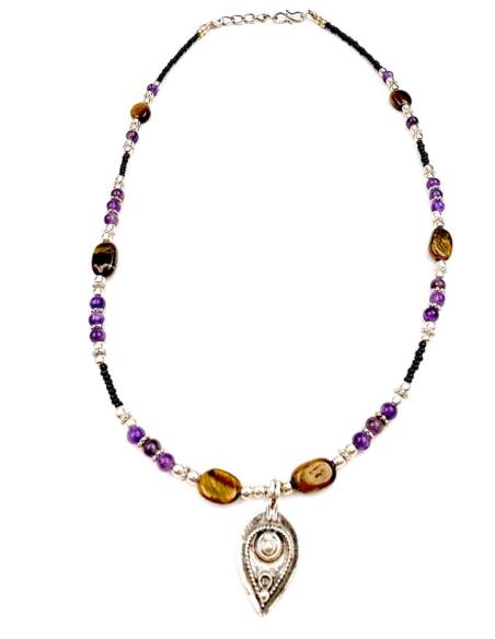 COLLARES PARA HOMBRE DE PIEDRAS OJO DE TIGRE Y COLGANTE ETNICO