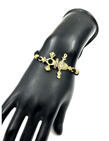 PULSERAS DE HOMBRE NEGRAS CON CRUZ TUAREG EN DORADO VIEJO