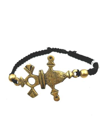 PULSERAS DE HOMBRE NEGRAS CON CRUZ TUAREG EN DORADO VIEJO