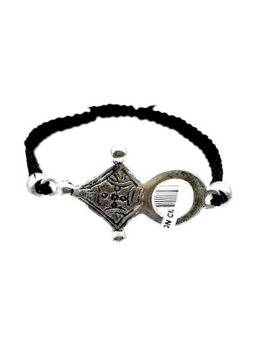 PULSERAS NEGRAS DE MACRAME CON CRUZ TUAREG PLATEADA