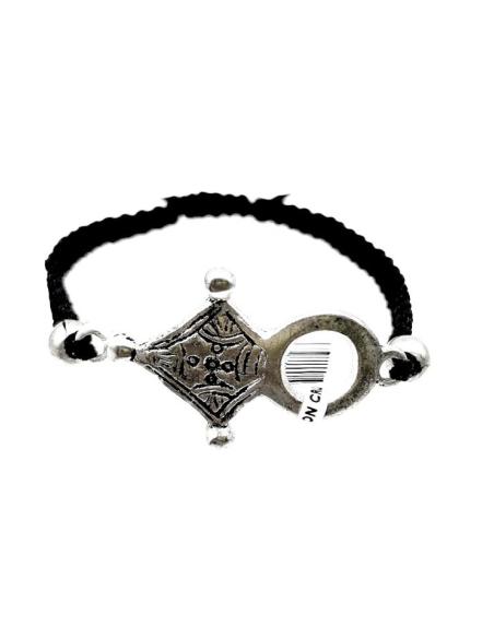 PULSERAS NEGRAS DE MACRAME CON CRUZ TUAREG PLATEADA