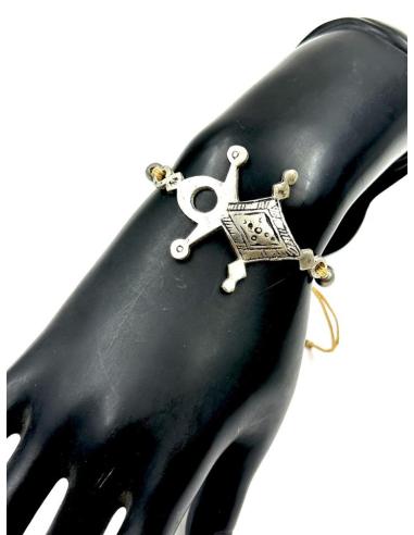 PULSERAS CAMEL DE MACRAME CON CRUZ TUAREG PLATEADA