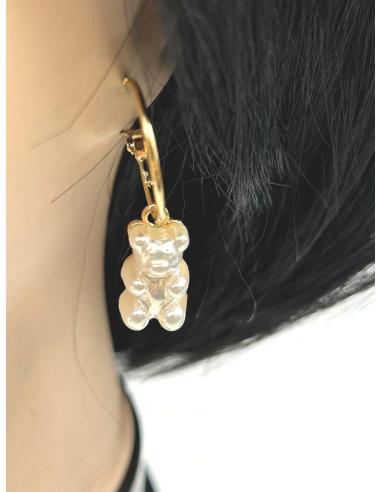 PENDIENTES DE AROS DORADOS FINITOS CON DETALLE EN BLANCO