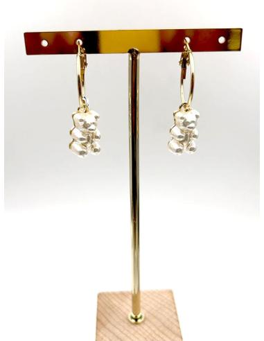 PENDIENTES DE AROS DORADOS FINITOS CON DETALLE EN BLANCO