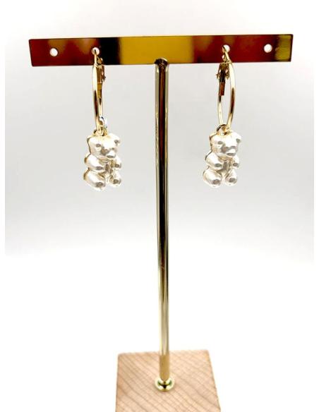 PENDIENTES DE AROS DORADOS FINITOS CON DETALLE EN BLANCO