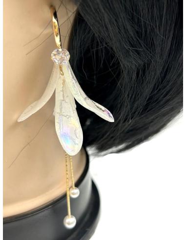 PENDIENTES MUJER LARGOS DE BODA CON FLORES BLANCAS PARA EL VERANO