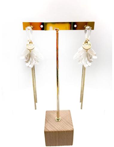 PENDIENTES LARGOS MUJER DE BODA DORADOS CON FLORES BLANCAS