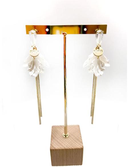 PENDIENTES LARGOS MUJER DE BODA DORADOS CON FLORES BLANCAS
