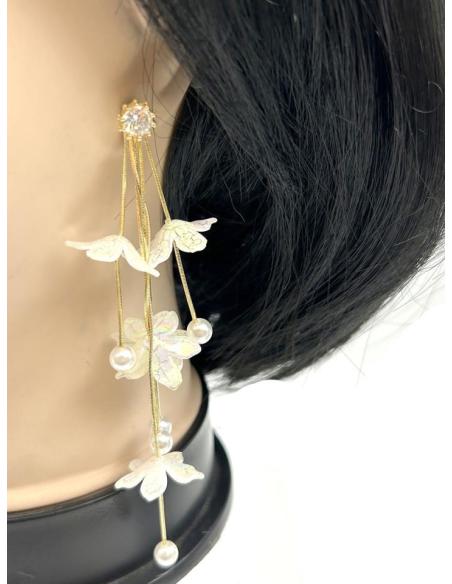 PENDIENTES MUJER LARGOS PARA BODA DE VERANO CON FLORES BLANCAS